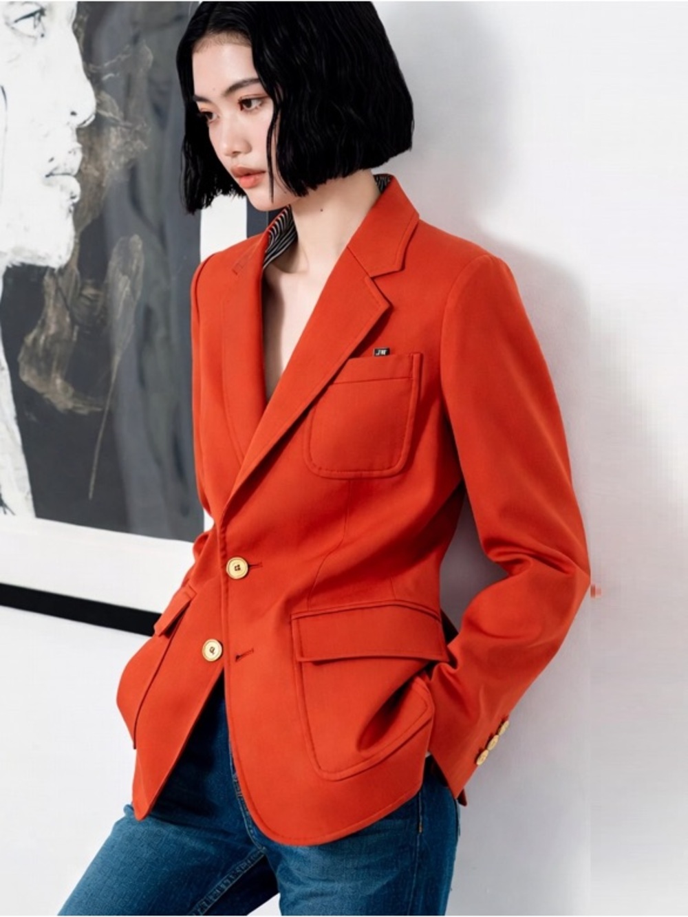 Womens J. Crew Schoolboy Orange Wool Blazer Preppy Business Casual Academic Chic